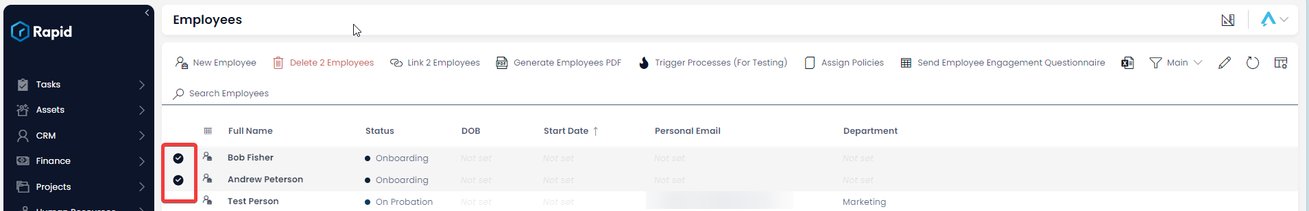 A screenshot that depicts how to select multiple employees